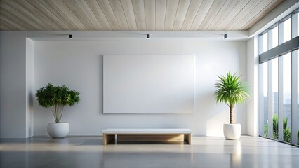 Fototapeta premium Minimalist White Room With Large Blank Canvas and Window View.