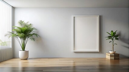 Modern Interior Design with Blank Frame and Plants.