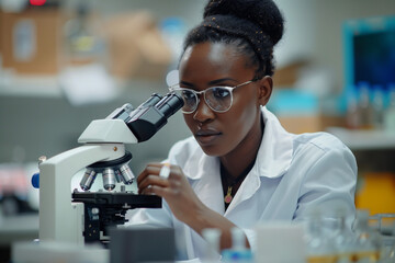 African female, employee and scientist with healthcare and education for forensics and investigation