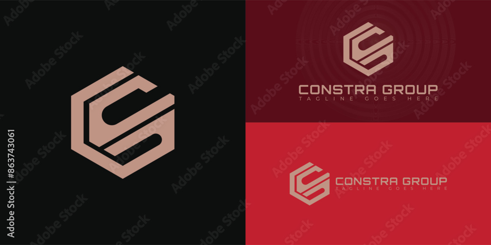 Poster abstract initial hexagon letter cg or gc logo in gold color isolated on multiple background colors. 