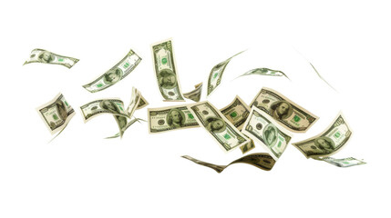 Falling money, money stack on transparent background