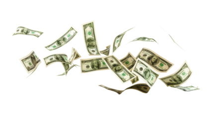 Falling money, money stack on transparent background