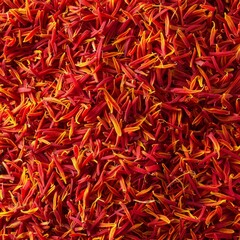 Fototapeta premium Saffron texture background, crocus sativus flowers pattern, dry herbal petals banner, aromatic herbs