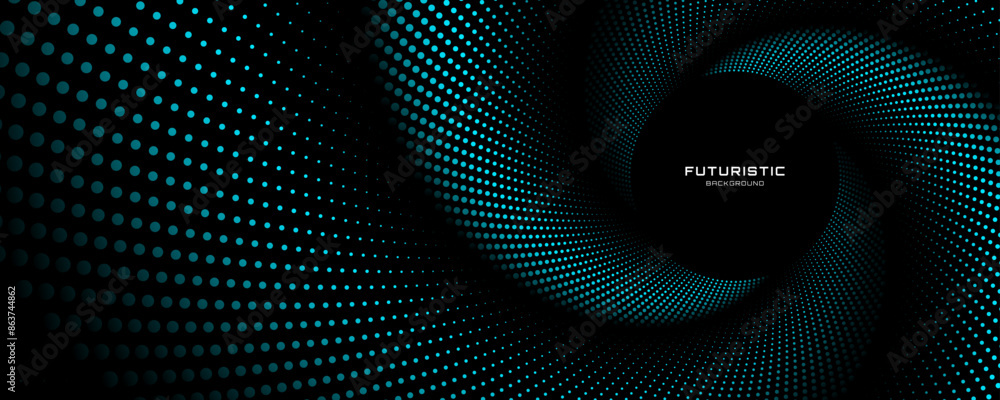 Poster 3d blue techno background. big data visualization on dark space with dotted lines shape effect decor