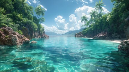 Fototapeta premium Serene Lagoon amidst Lush Tropical Paradise