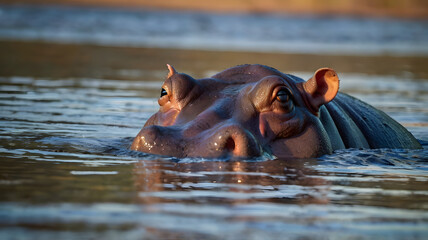 Fototapeta premium An hippo is inside river