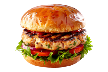 Turkey Burger with black beans, vegetables and spices isolated on transparent white background.