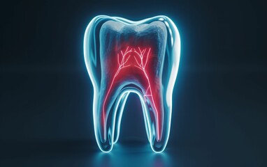 3D Render of a Tooth with Inflamed Nerves.