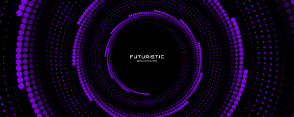 3D purple techno background. Big data visualization on dark space with dotted lines shape effect decoration. Modern graphic design element dots circle style concept for flyer, card, or brochure cover