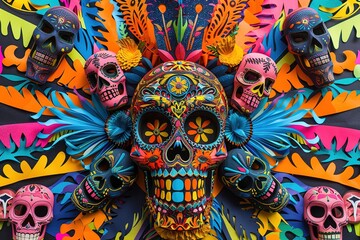 Obraz premium Day of the dead in Mexican culturecar 3D illustration