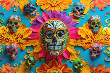 Day of the dead in Mexican culturecar 3D illustration