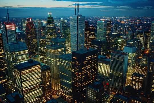 Torontos Skyline Glows at Dusk, A City of Glass and Light