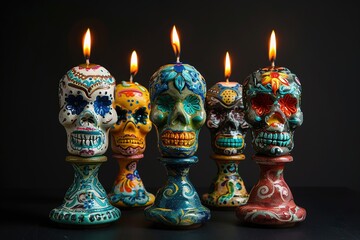 Fototapeta premium Skull decorated with flowers and various colors for the celebration of the Day of the Dead in Mexico.