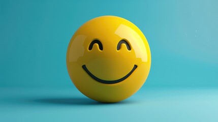 Fototapeta premium Smiling Yellow Emoji on Blue Background