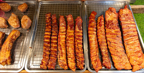 Grilled pork meat in the market