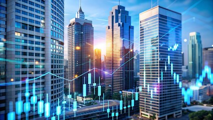 Stock Market Chart Over Skyscrapers.