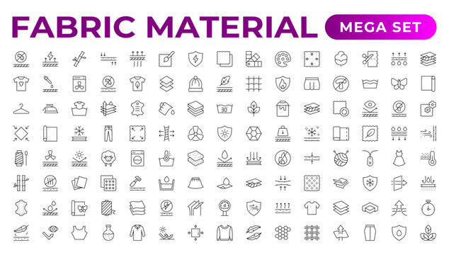 Set of Fabric Material line icon set. Fabric Features, Materials, Fabric Business web icons in line style. Product, industry, shop, symbol.