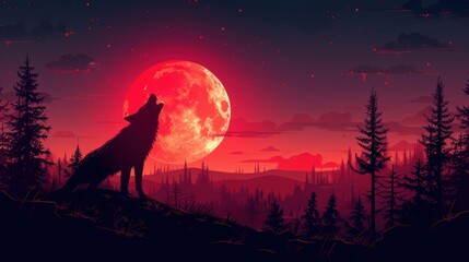 Naklejka premium A vector wolf howling at the moon, with a mix of bold and soft gradients.