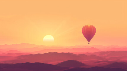 Obraz premium Hot Air Balloon Above Vibrant Pink Hills With Golden Sunrise