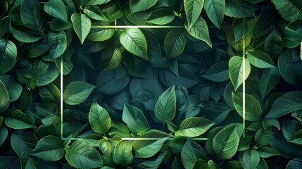 Obraz premium A neon frame with a border of vibrant green leaves, symbolizing growth, renewal, and the beauty of nature.