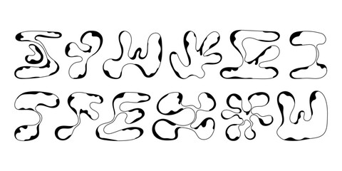 Set of abstract round liquid shapes. Modern line Memphis graphic elements. Vector stock illustration. bold Modern shapes for design template, poster, clothes, stickers in Y2k style set 2