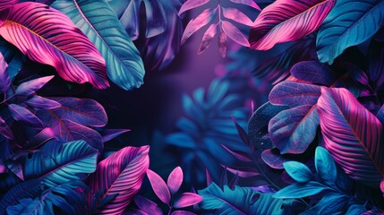 A creative frame design with neon tropical leaves forming a border, suitable for highlighting content in a bold and eye-catching way.