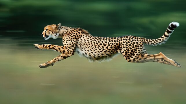 Cheetah running at high velocity, its lithe body perfectly adapted for the chase