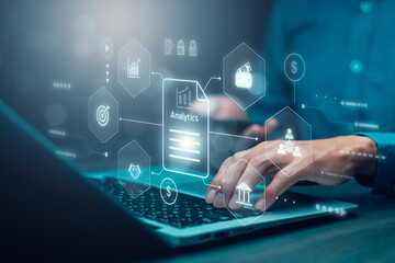 Working Data Analytics and Data Management Systems and Metrics connected to corporate strategy database for Finance, Intelligence,  Business Analytics with Key Performance Indicators, social network