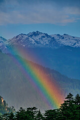 Double rainbow over the Mountain in Himalayas in India