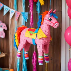 Funny colorful bright festive horse pinata