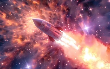 A rocket soaring through a backdrop of stellar energy