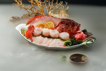 Fresh Sashimi Platter with Tuna and Salmon - Authentic Japanese Cuisine for Gourmet Food Photography