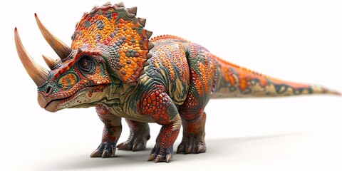Obraz premium A 3D computer-generated image of a Diceratops dinosaur on a plain white backdrop.