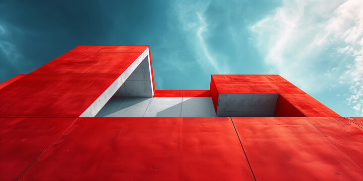 Abstract angled architecture with a red and white minimal design theme
