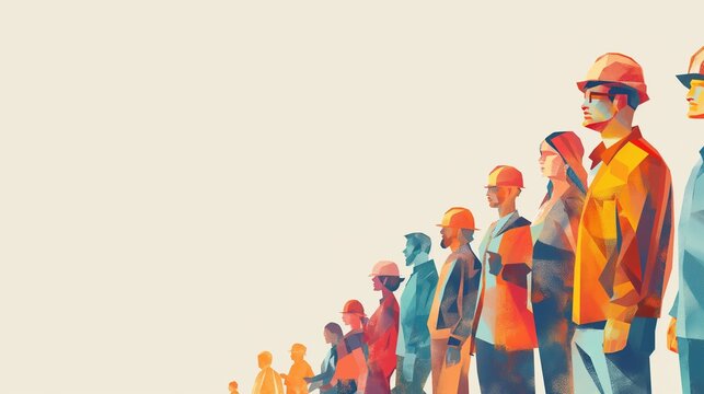 Watercolor Illustration of Labor Day Workers in Various Professions Celebrating the Holiday with Festive Background