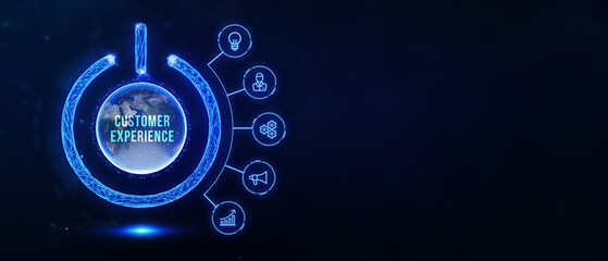 CUSTOMER EXPERIENCE inscription, social networking concept. Business, Technology, Internet and network concept. 3d illustration