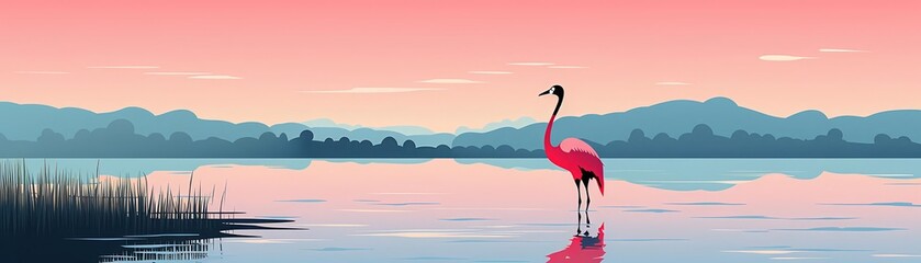 Fototapeta premium Flamingo chick flat design top view marsh theme animation vivid