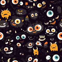 Fototapeta premium Monster Doodle Seamless Design Wallpaper