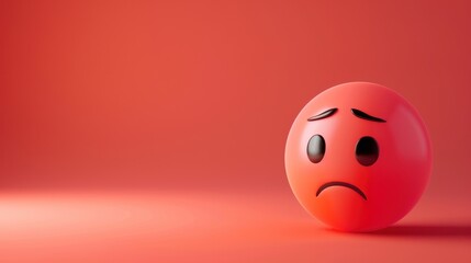 A sad face emoji with a downturned mouth and furrowed eyebrows, set against a red background, symbolizing sadness and emotion