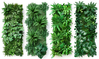 Vertical garden panels creating green wall decor with tropical plants