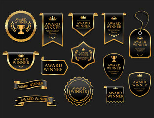 Award Winner emblem collection of gold laurel wreath 