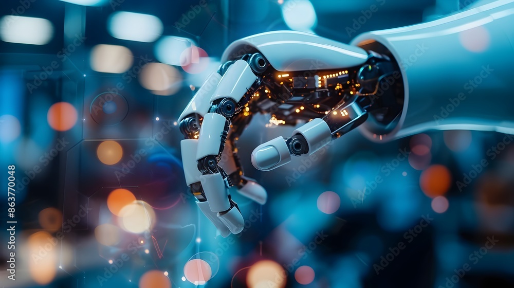 Poster robotic arm automating office tasks for improved workplace efficiency