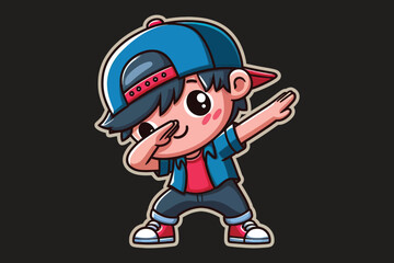 vector cute cool boy dabbing pose cartoon vector icon illustration