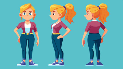 Versatile Poses of Blonde Woman in Ponytail: Front, Side, and Back Views