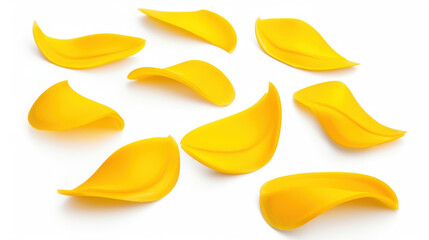 Naklejka premium Vibrant mango slices in motion on a white background.