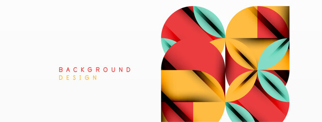 Circle, square and flower petal geometric background. Round shapes composition for wallpaper, banner, background or landing