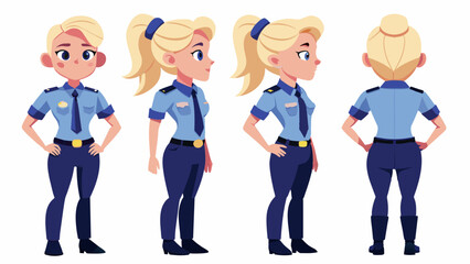 Obraz premium Professional Blonde Female Police Officer Character in Multiple Poses : Front, Side, Back Views 
