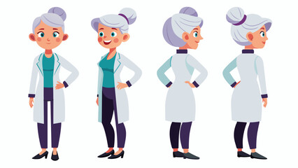 Professional Female Surgeon Character in Multiple Poses: Front, Side, Back
