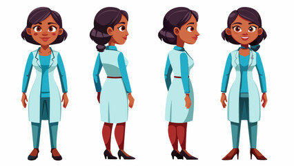 Fototapeta premium Professional Indian Female Surgeon Character in Multiple Poses: Front, Side, Back 