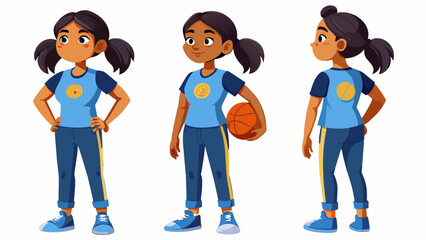 Indian Female Soccer Player Character in Multiple Poses: Front, Side, Back
